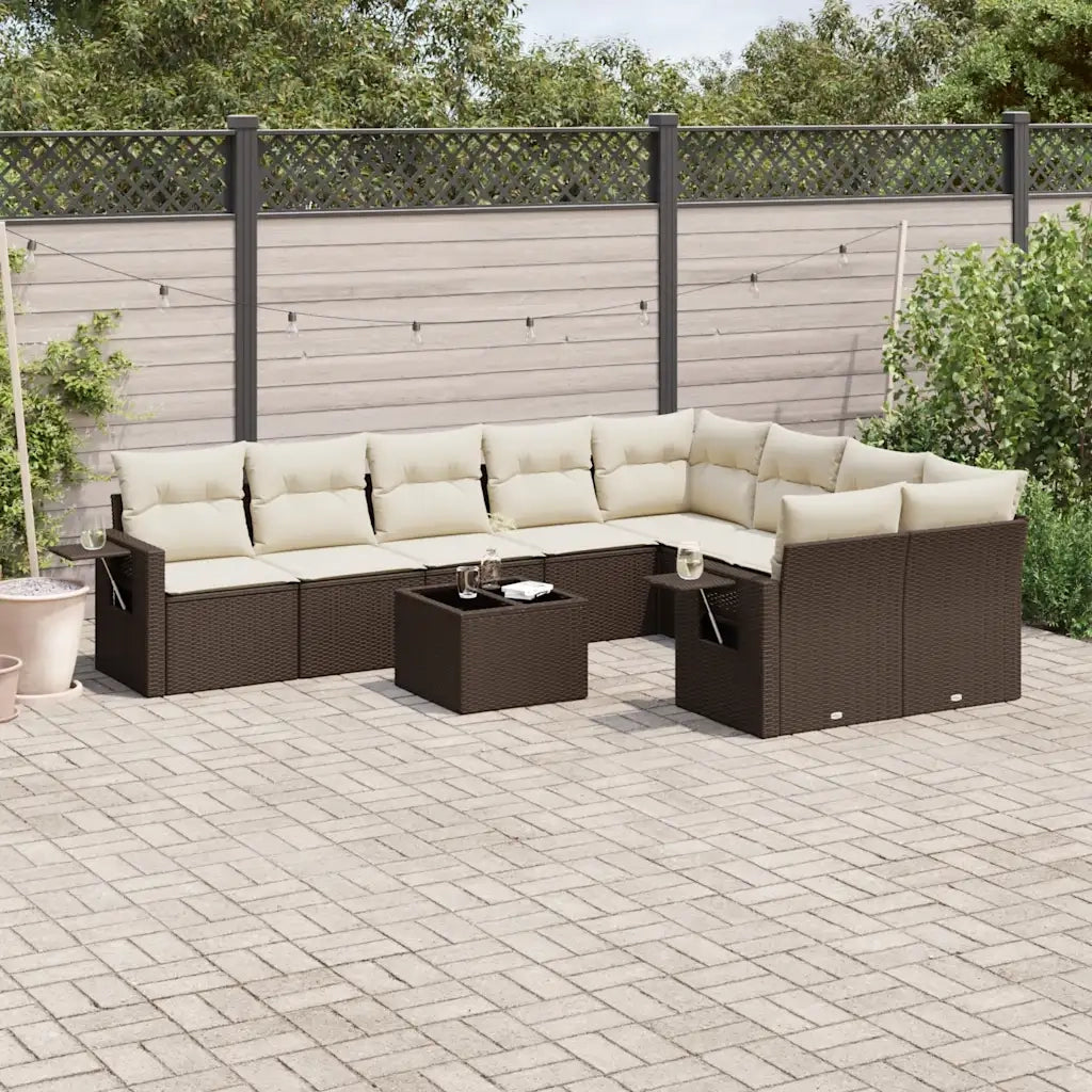 Set Divani da Giardino 10pz con Cuscini in Polyrattan Marrone 3220652