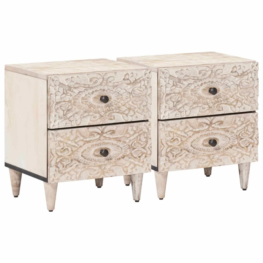 Set di 2 Comodini | Armadio da Notte | Mobiletto da notte con cassetto Bianco 40 x 33,5 x 46 cm