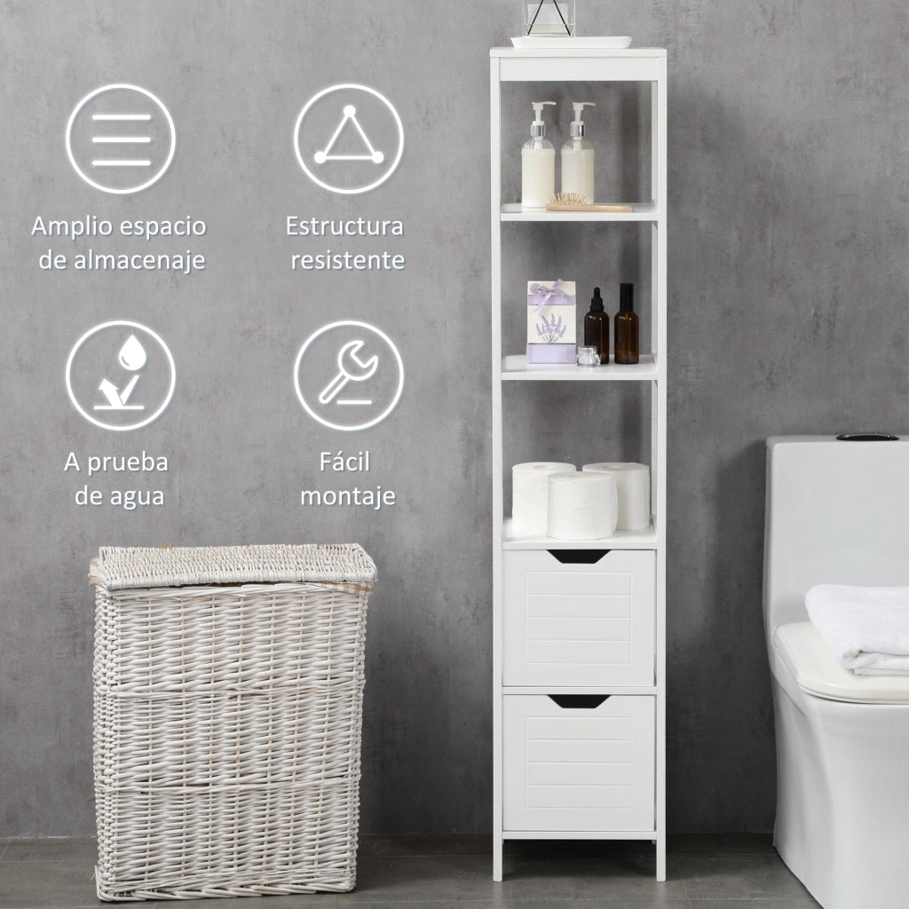 Libreria con 3 ripiani aperti e 2 cassetti ¨C Zephmum ¨C 30x30x144 cm bianco