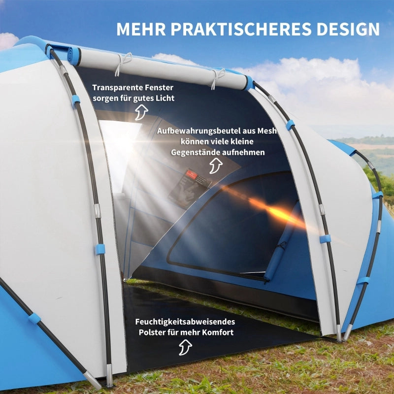 Tenda da campeggio per 4-6 persone; leggera; stabile e impermeabile Tenda familiare con telo d'ingresso; tenda con colonna d'acqua da 2000 mm; tenda a cupola a tunnel per campeggio; Viaggio in campeggio; Giardino trekking; blu