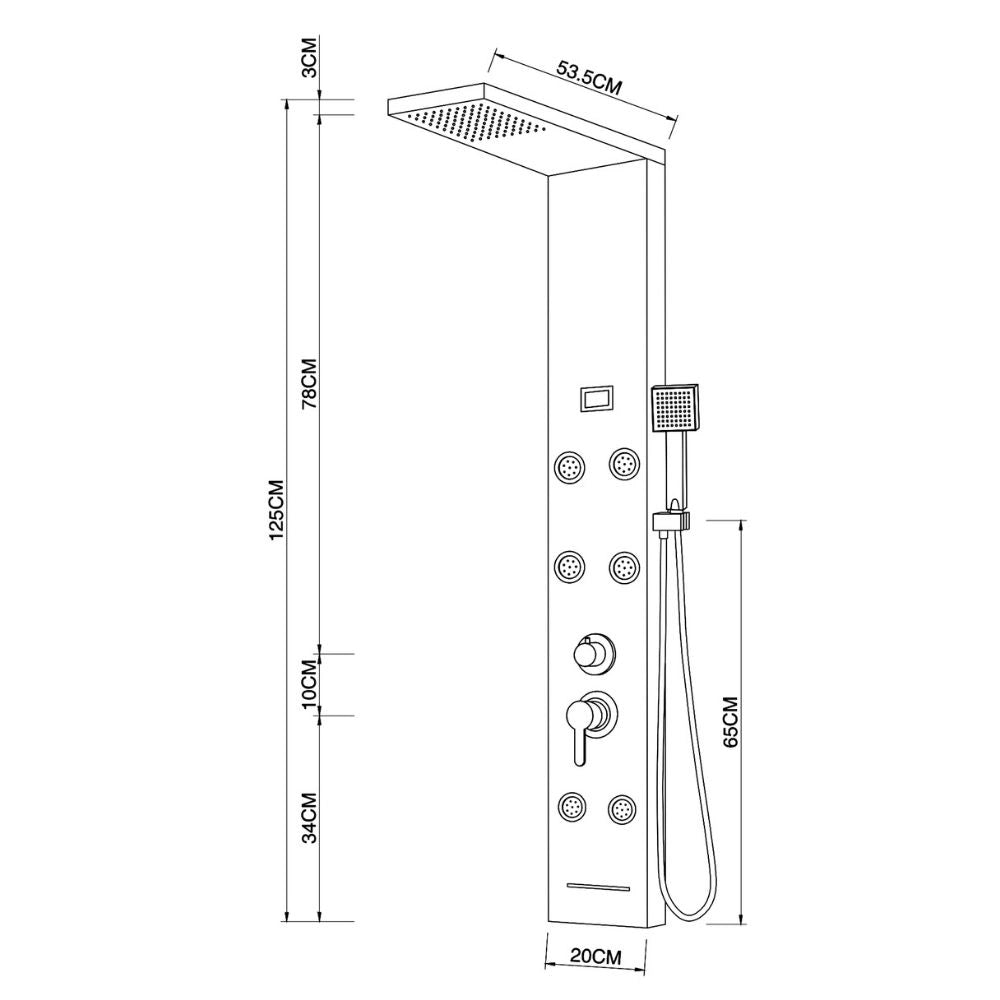 Colonna doccia york acciaio 4 funzioni display controllo temperatura 2 finiture *** finitura- nero, confezione 1