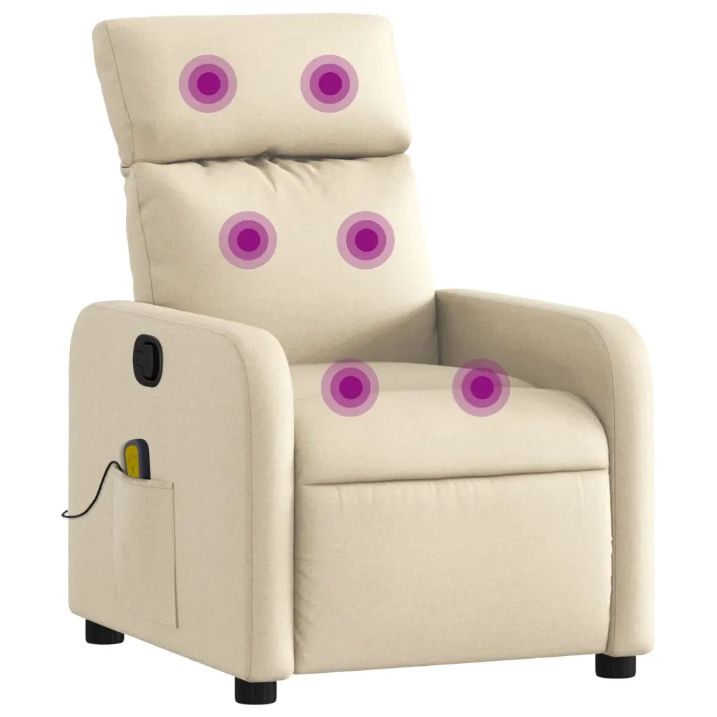 Poltrona Massaggiante | Sedia Relax Reclinabile Crema in Tessuto