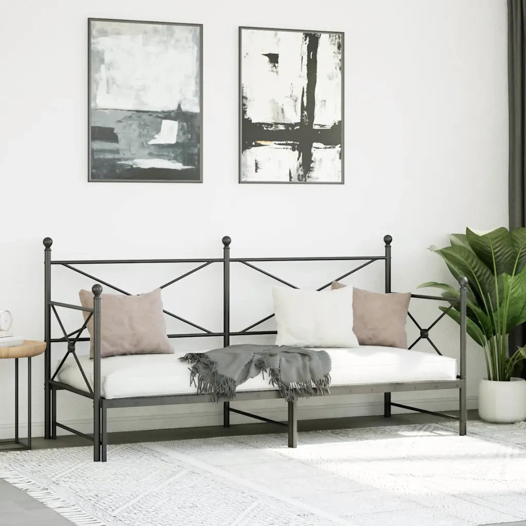 Divano Letto Estraibile senza Materasso Nero 90x200 cm Acciaio 4104675
