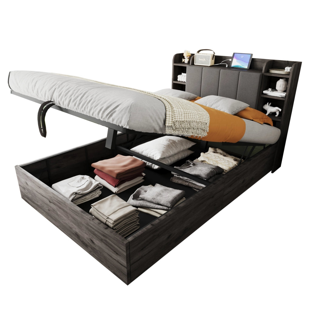 Letto multifunzione 140x200 cm con vano idraulico e USB