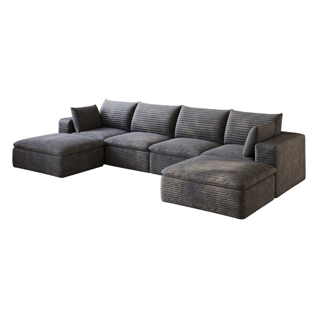Divano Modulare 3 Posti in Velluto a Coste ¨C MINIMAL ¨C Grigio Scuro, 340cm, Imbottito