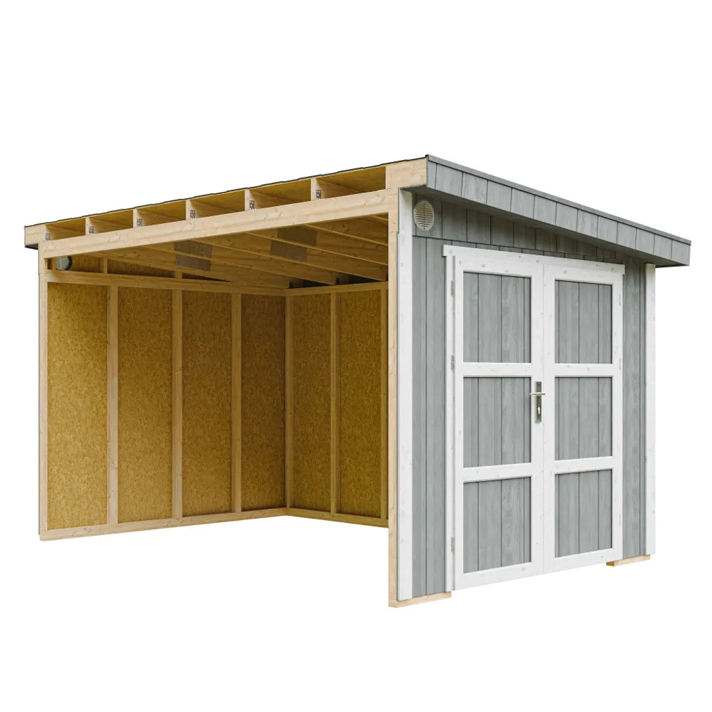 Casetta da giardino di qualit?  PREMIUM 8,68 m?² - H231x248x412 cm - Senza pavimento e parete laterale - Timbela M939B-CAVERN STEEL