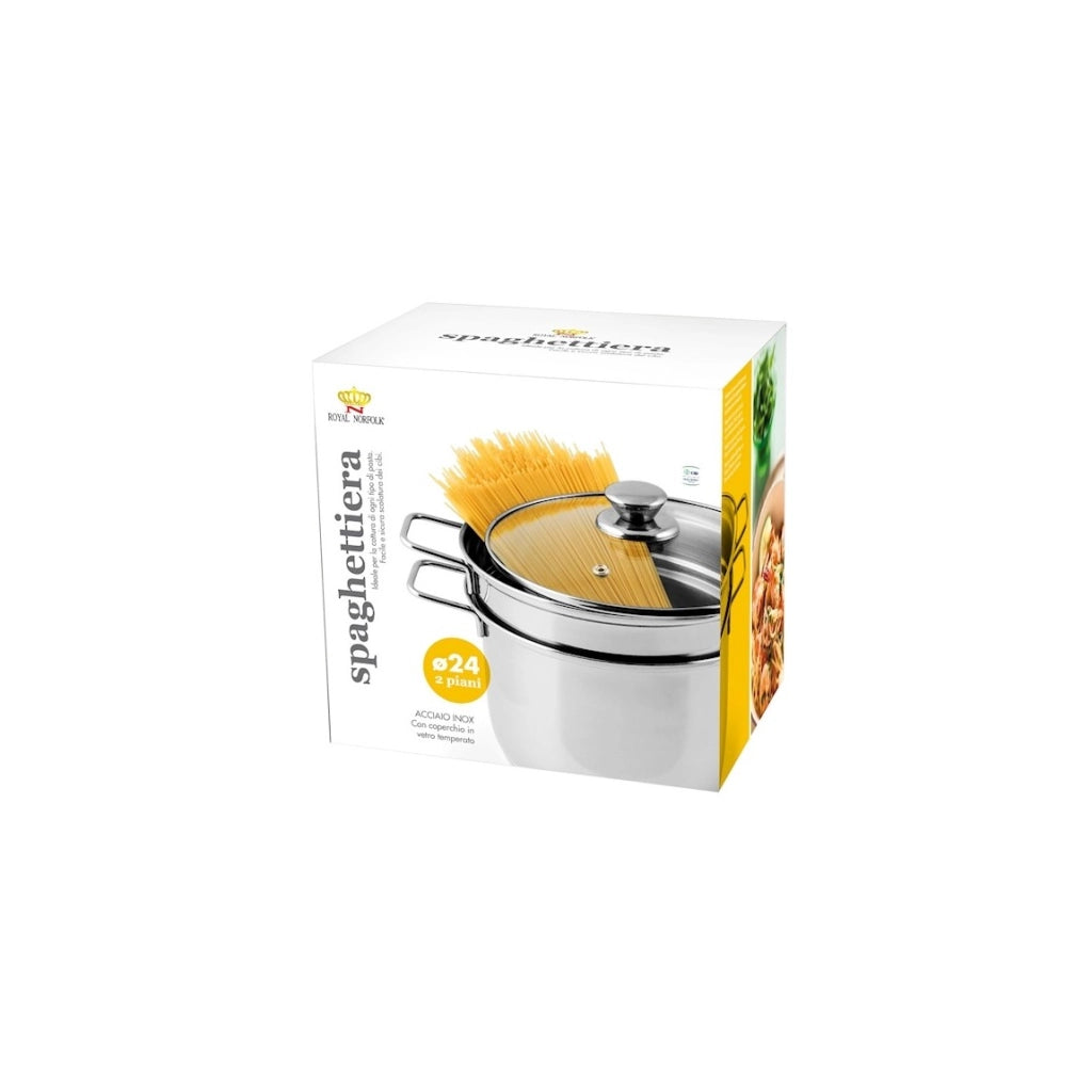 Cuocipasta in acciaio inox con cestello e coperchio in vetro Ø 24 cm