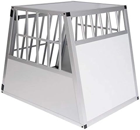 Trasportino Cane Auto, Trasportino Cani in Alluminio, Box Trasporto per Cani Media Piccola da Auto, Cuccia Cane Esterno, Kennel per Canette con Chiusura per Viaggio Trasporto 65x85x71cm