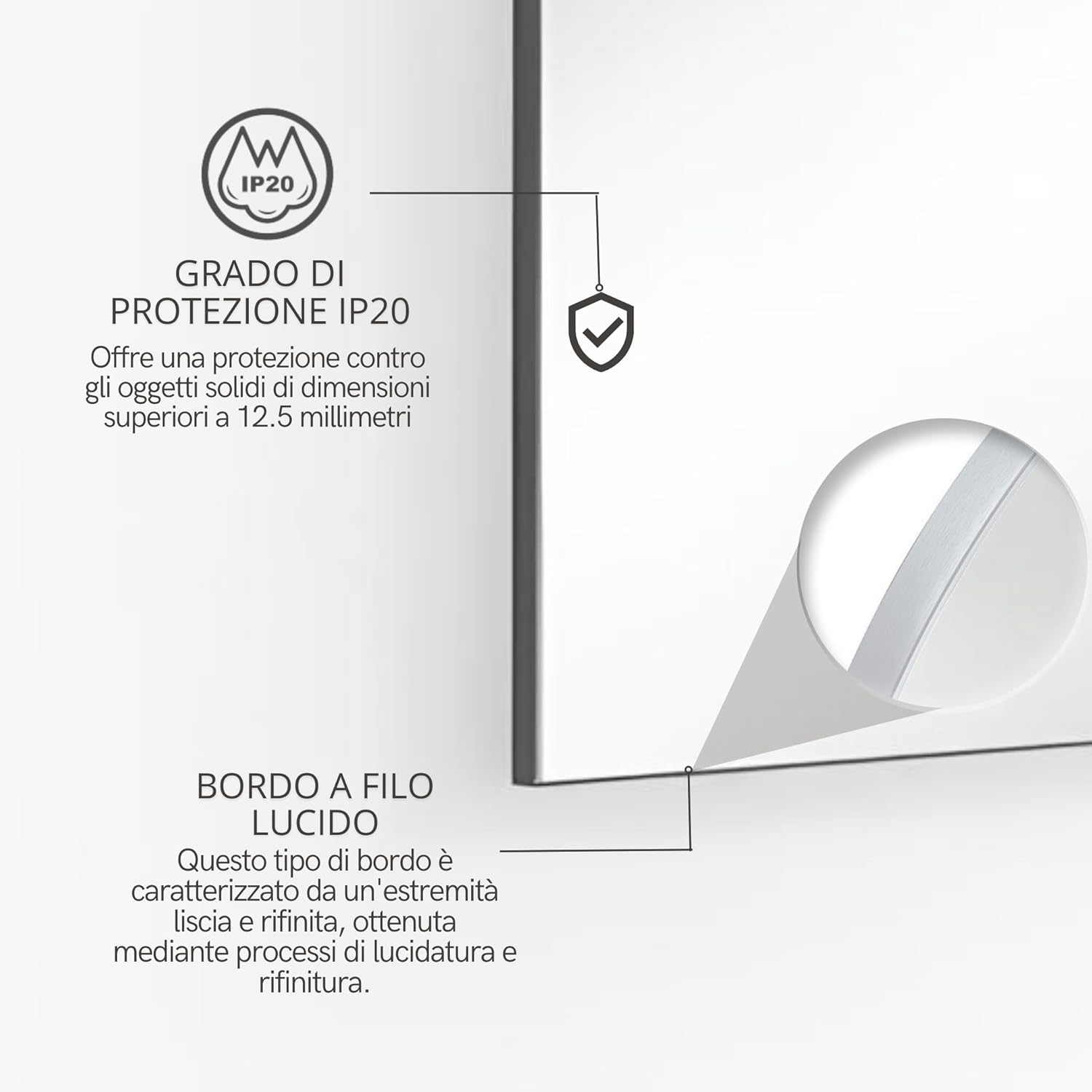 Specchio Bagno con Luce Led ZEUS 80x60 cm, Striscia led Luce Naturale 4000K, Specchio Retroilluminato Bagno 24V