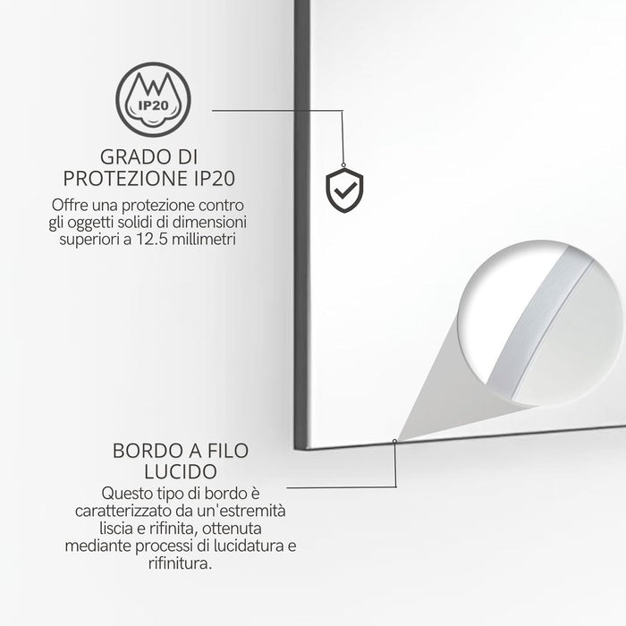 Specchio Bagno con Luce Led ZEUS 80x60 cm, Striscia led Luce Naturale 4000K, Specchio Retroilluminato Bagno 24V