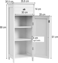 Armadio da Terra per Bagno, Mobile Armadietto con Cassetto, in MDF (E1) di Alta Qualità (Bianco)