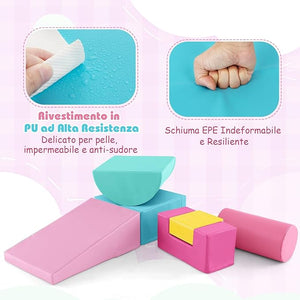 Set di 6 Blocchi per Bambini con Diverse Forme e Colori, Centro Attività Palestrina Giocattolo per Arrampicata e Strisciamento (Rosa scuro)