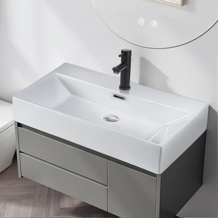 ZMH Lavabo da appoggio per bagno lavabo da appoggio rettangolare in ceramica bianca 60x42x15cm