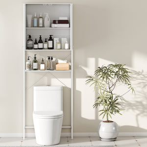 Mobile Bagno Sopra WC e Lavatrice 64x20x180 cm con Armadietto in MDF Bianco