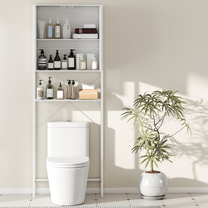 Mobile Bagno Sopra WC e Lavatrice 64x20x180 cm con Armadietto in MDF Bianco