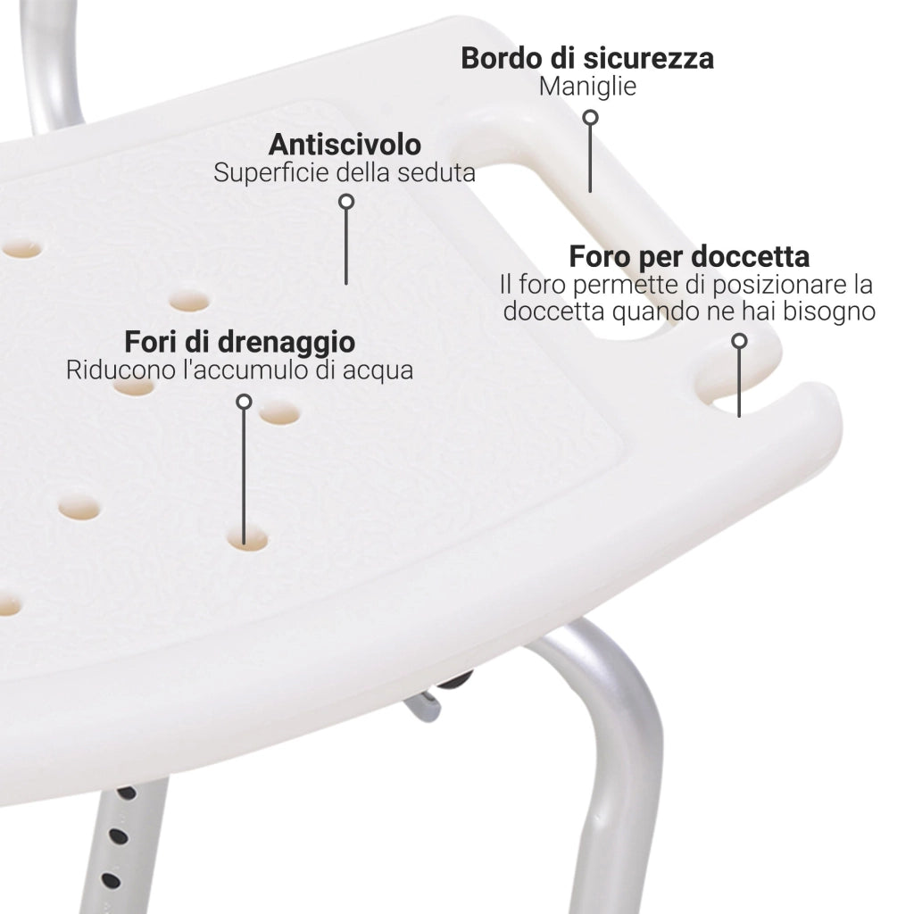 Sedile da Doccia con Schienale Sedia da Vasca Altezza Regolabile Antiscivolo