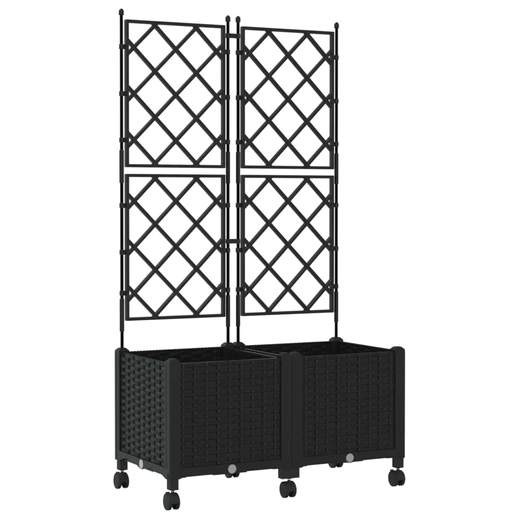 Vaso da giardino con grigliato e ruote 2 pz Nero PP 3422990