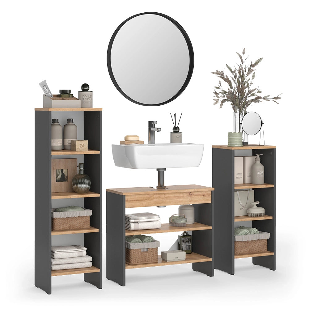 Vicco Set di mobili da bagno Antracite/Quercia dorata 3 parti