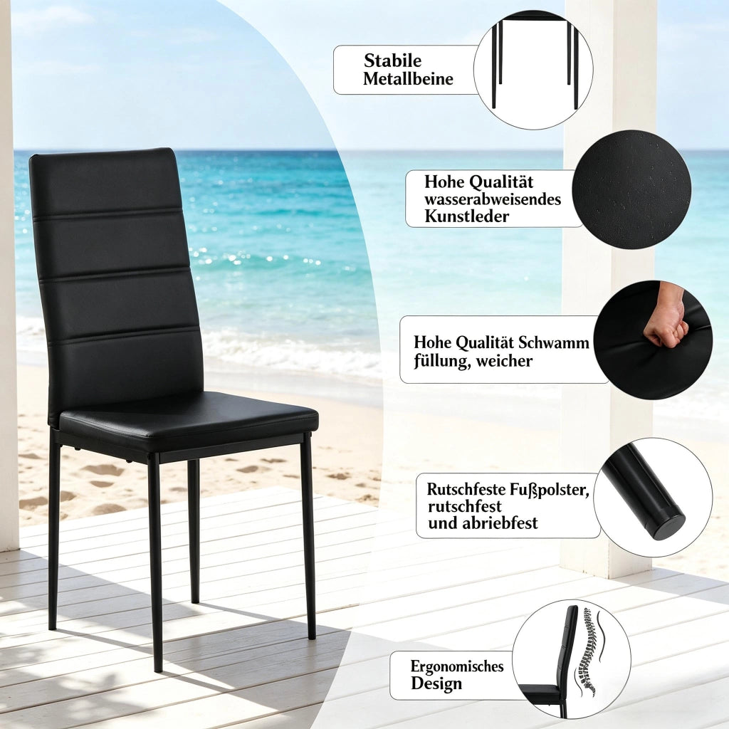 SEDIA da pranzo con schienale alto 40x51x98 cm in similpelle nera Set da 4 pezzi