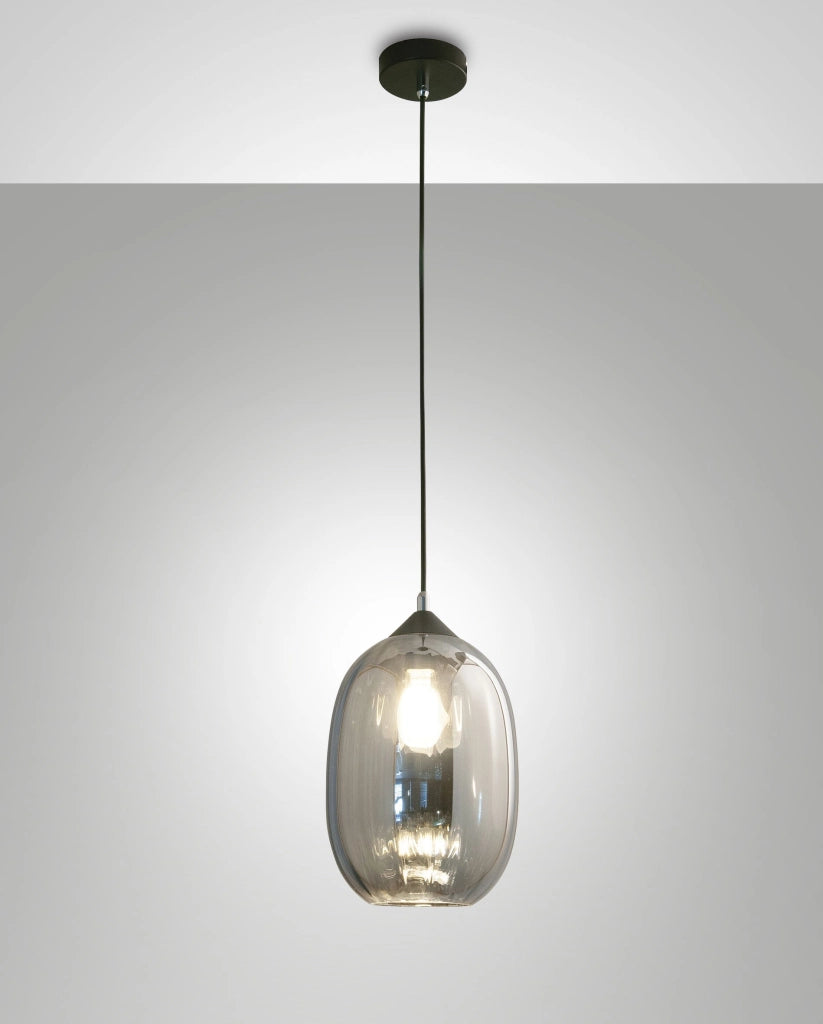 Lampada a Sospensione Infinity 200mm in Vetro Soffiato Fumé con Struttura in Metallo - Design Moderno Elegante per Illuminazione Interni