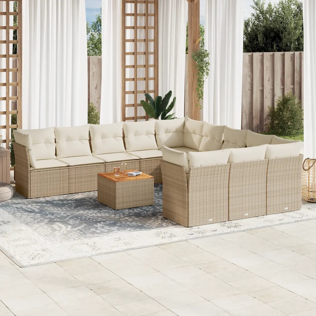 Set Divani da Giardino 12 pz con Cuscini Beige in Polyrattan 3223909