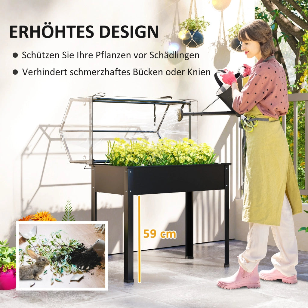 Letto da Giardino Rialzato con Copertura ¨C zephmum ¨C 100x48x124 cm Nero