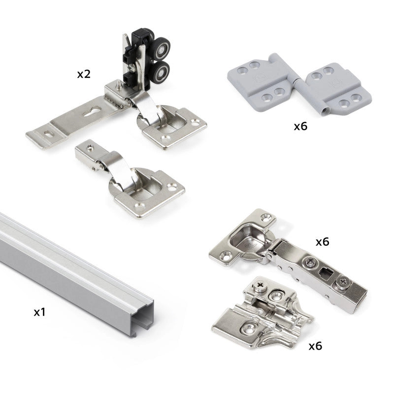 Kit di ferramenta per porta scorrevole appesa in legno Wall con chiusura soft, Acciaio, Alluminio e Tecnoplastica