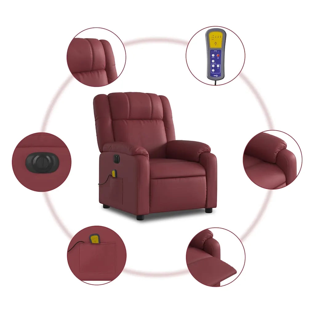 Poltrona Massaggiante | Sedia Relax Reclinabile Rosso Vino in Similpelle