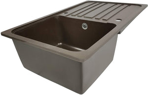 Lavello in granito con 1 vasca e gocciolatoio 76 x 46 cm per lavello cucina da incasso o sottopiano marrone attrezzatura da cucina 01_0000186