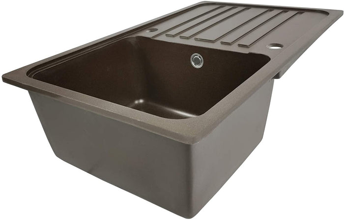 Lavello in granito con 1 vasca e gocciolatoio 76 x 46 cm per lavello cucina da incasso o sottopiano marrone attrezzatura da cucina 01_0000186