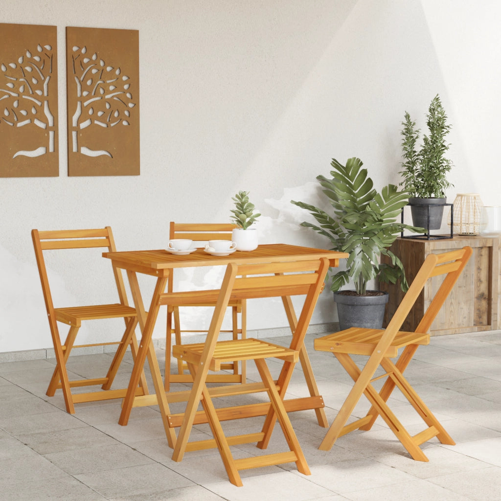 Set Bistro Pieghevole 5 Pezzi in Legno Massello di Acacia