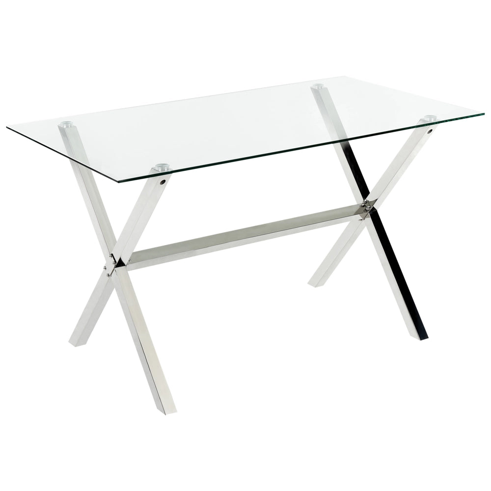 Tavolo da pranzo in vetro temperato argento 120 x 70 cm effetto marmo soggiorno moderno glam