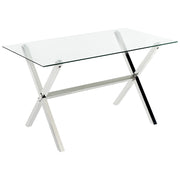 Tavolo da pranzo in vetro temperato argento 120 x 70 cm effetto marmo soggiorno moderno glam