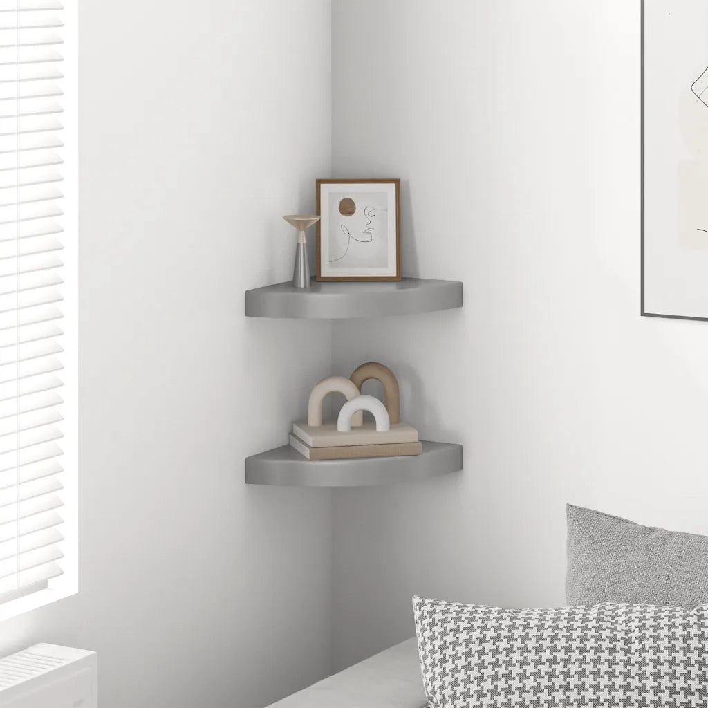 Scaffali Angolari a Parete 2 pz Grigio Lucido 25x25x3,8 cm MDF 323893