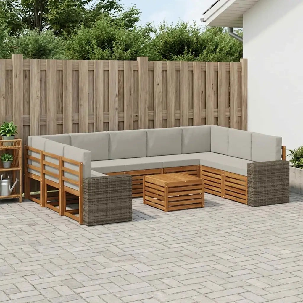 Set divani con cuscino 10 pcs Naturale e Grigio Chiaro 3384877