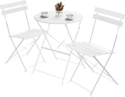 Set da Bistrot Pieghevole 3 Pezzi, Tavolo da Giardino Bistrot in Metallo, 1 Tavolo e 2 Sedie per Piccoli Balconi, Resistente alle Intemperie, per Balcone, Giardino e Terrazzo, Bianco