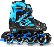 Skeeler per Bambini - Inline Skates Versterevoli - Ruote con Luce - Blu e Nero - Taglia M (34-37)