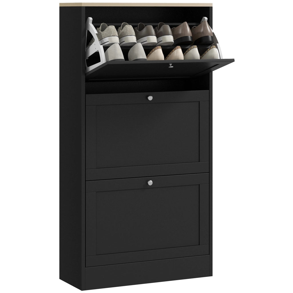 Mobile Scarpiera 3 Ante a Ribalta 60x23,5x115 cm in Legno Nero