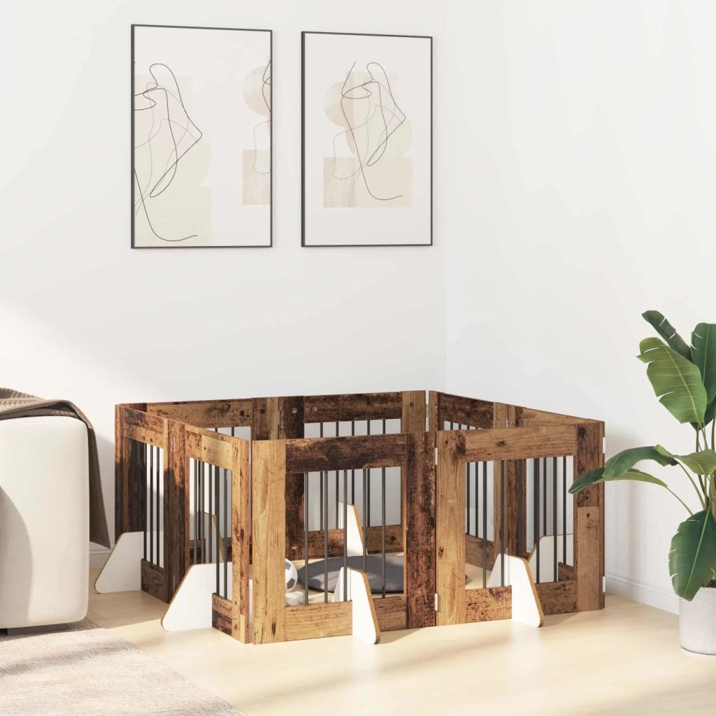 Cancello per cani con supporti 8 pz Legno antico 60 x 60 cm CFW4322005