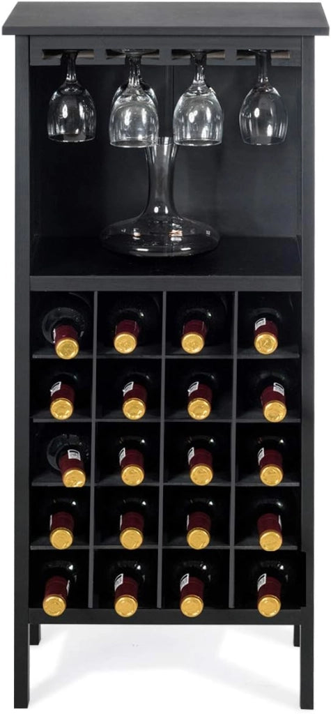 Porta Vino Legno, 5 Ripiani per 20 Bottiglie, Cantiniere con 4 Porta Calici, Mobiletto Portabottiglie per Collocazioni e Esposizioni di Vino, 42x25x96 cm, 3 Colori Disponibili