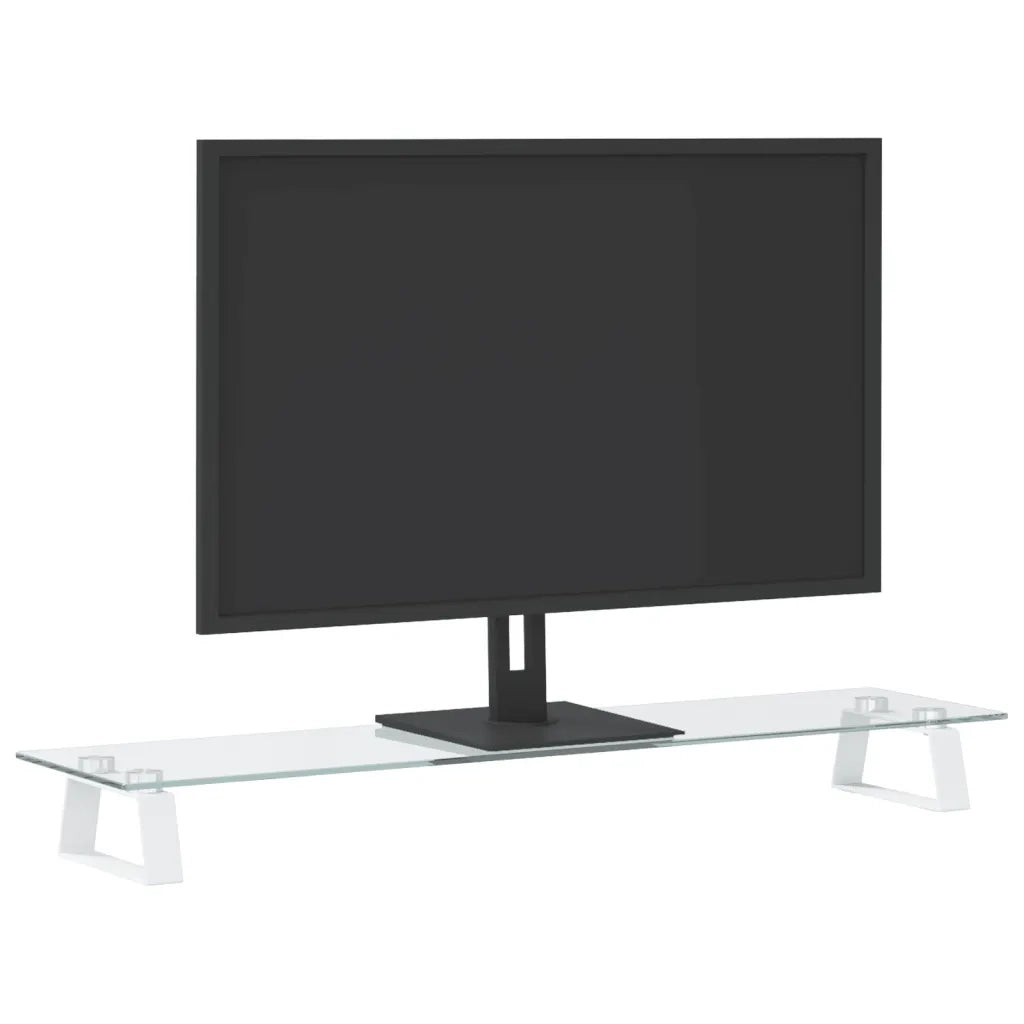 Supporto per Monitor Bianco 80x20x8cm Vetro Temperato e Metallo 374217