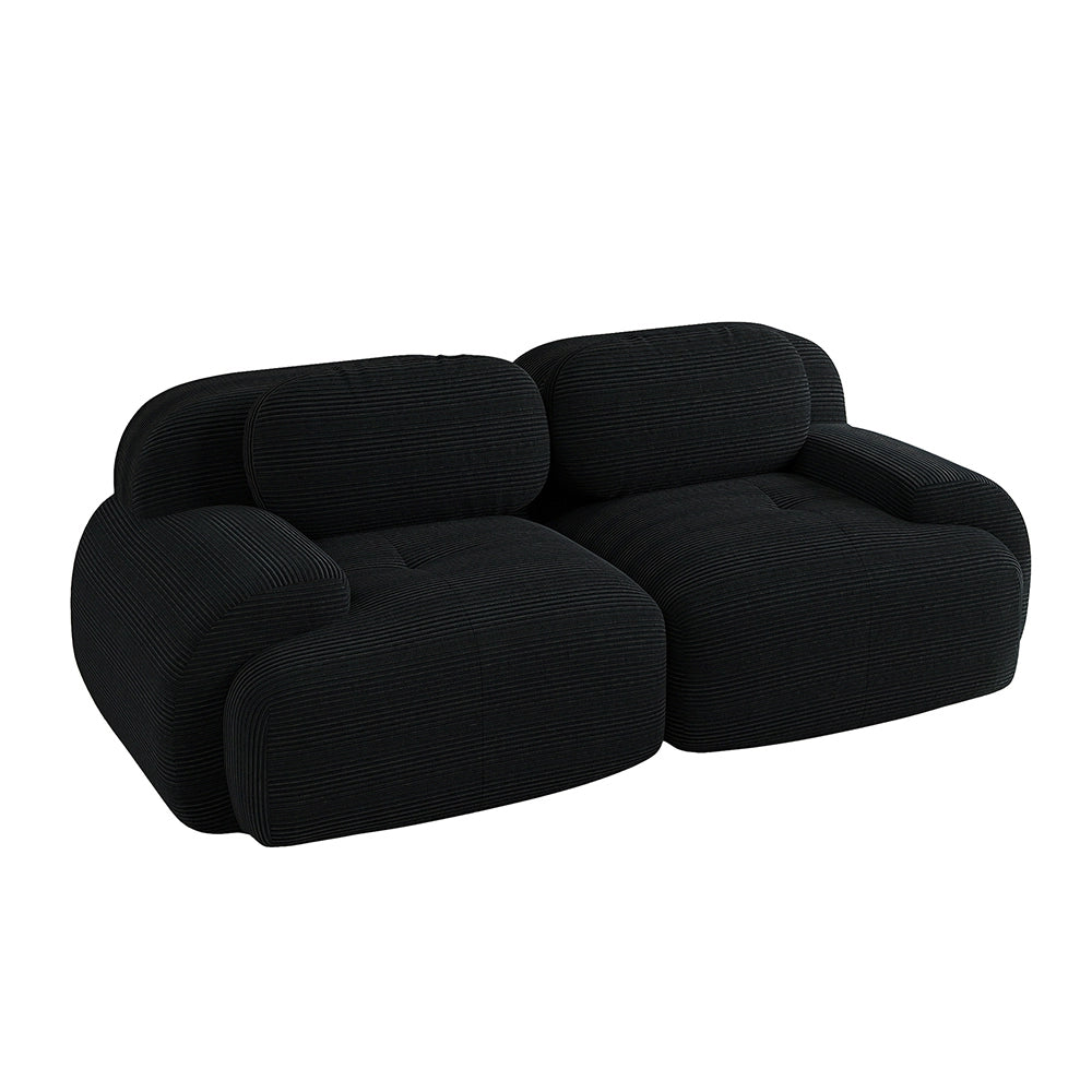Divano 2 posti 82" in velluto costato - Xylo - Modulare, braccioli curvi, antiscivolo, imbottitura elastica, nero
