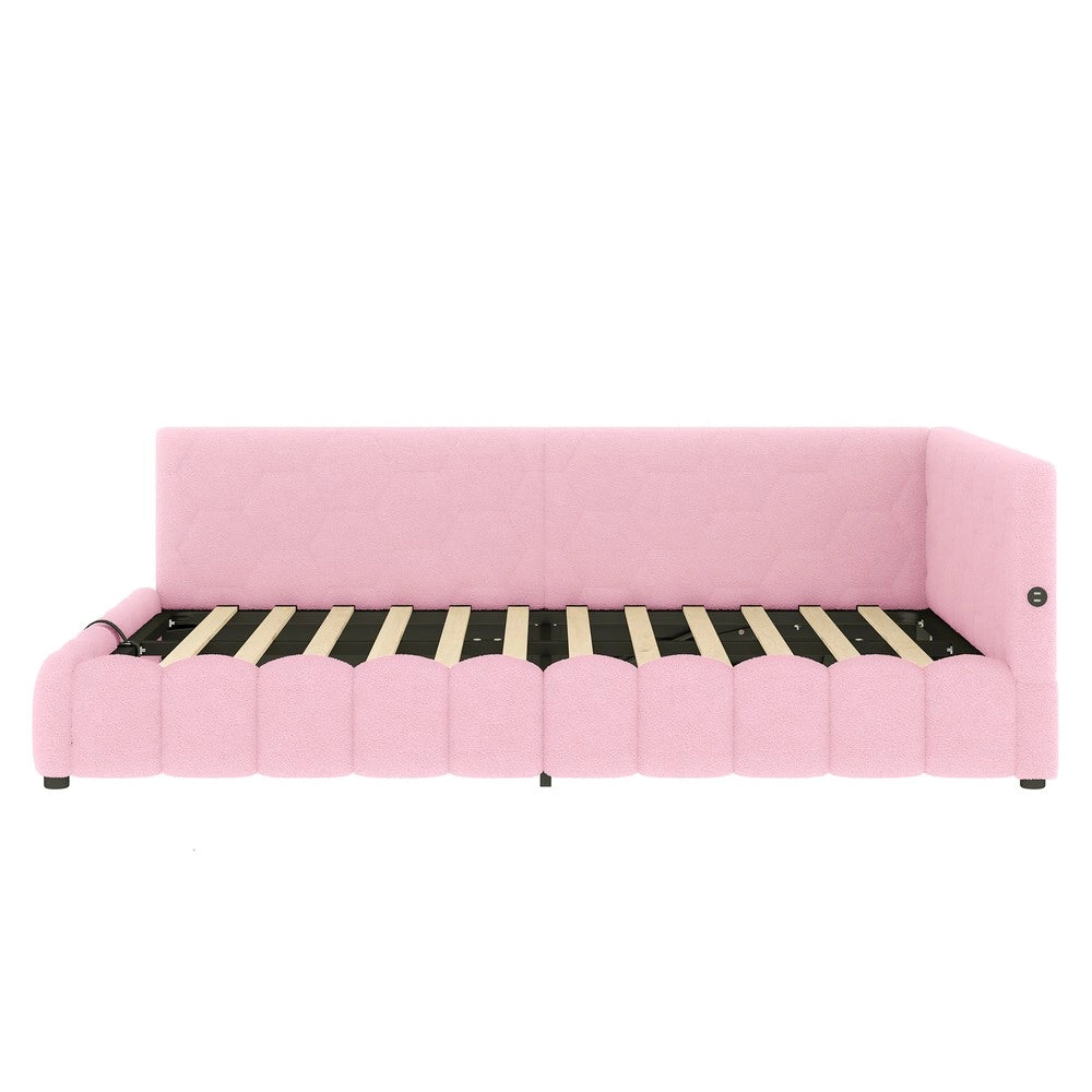 Letto Contenitore Imbottito con LED ¨C MINIMAL ¨C Rosa 140x200, Idraulico, USB