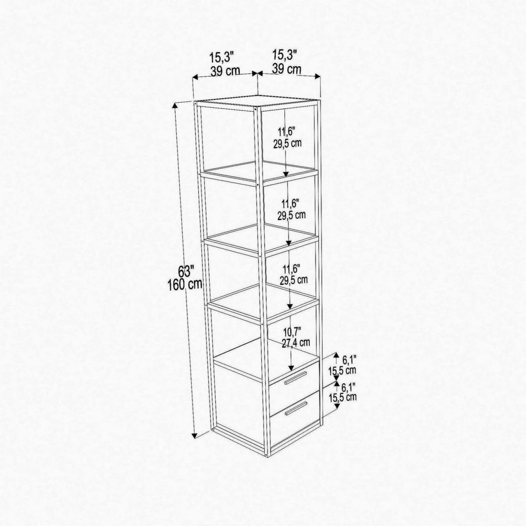 Libreria Arsim, Scaffale da ufficio, Mobile portalibri, Biblioteca, 39x39h169 cm, Bianco e Nero