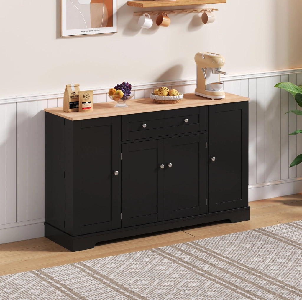 Credenza da cucina 138 x 40 x 85 cm in MDF nero, con cassetto e antiribaltamento
