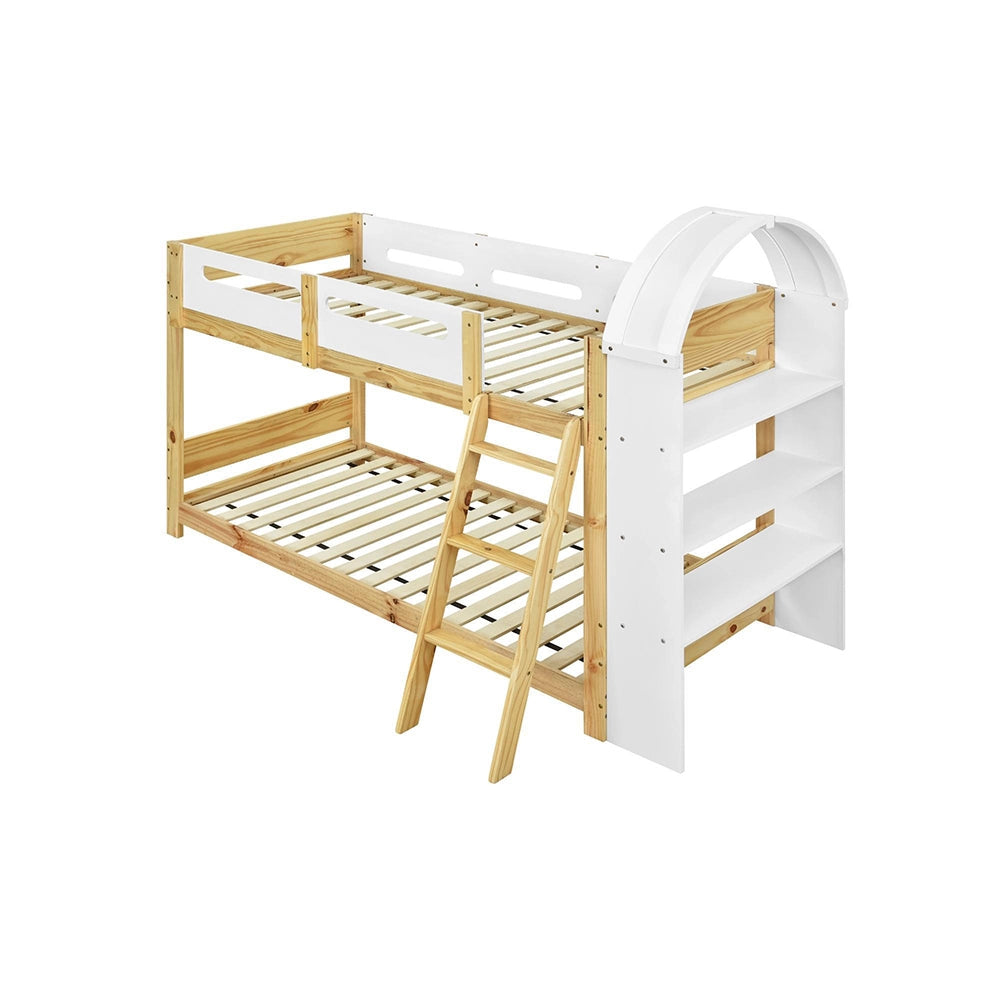 Letto a castello-Xylo-90x200cm 3 ripiani barriera sicurezza pino+MDF