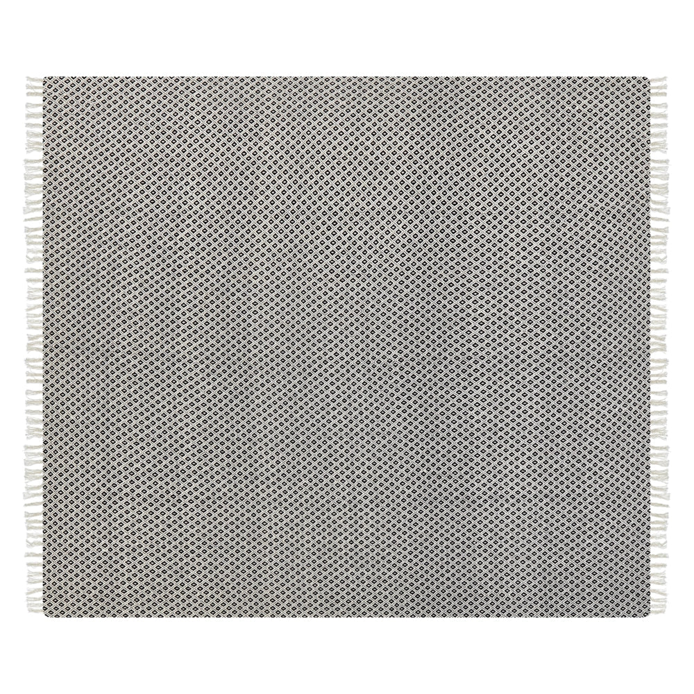 Plaid di cotone fatto a mano con motivo geometrico e nappe bianco e nero 220 x 240 cm copriletto soggiorno camera da letto divano