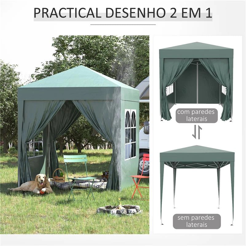 GAZEBO PIEGHEVOLE CON 4 PARETI RIMOVIBILI E BORSA DA TRASPORTO IN METALLO E POLIESTERE 2X2X2.4 CM VERDE