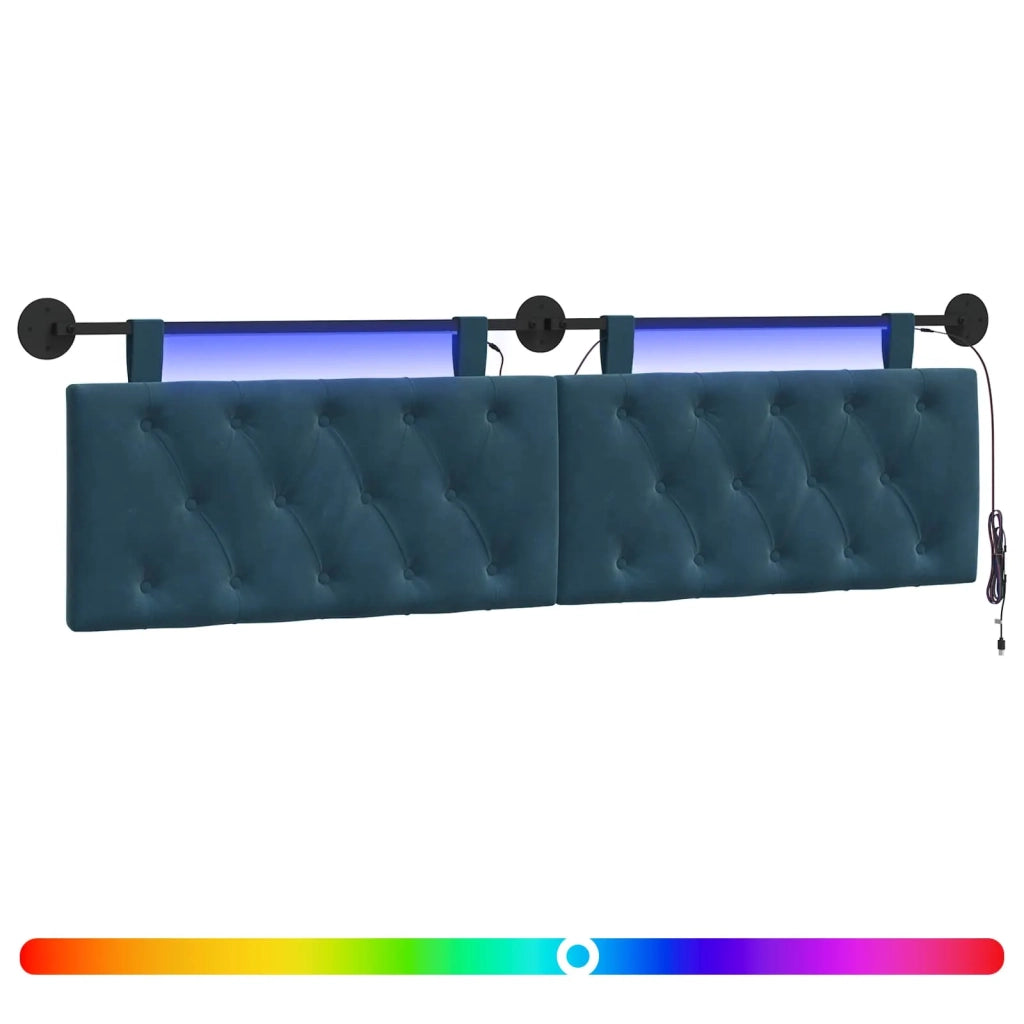 Testiera sospesa Con luce LED Blu Velluto