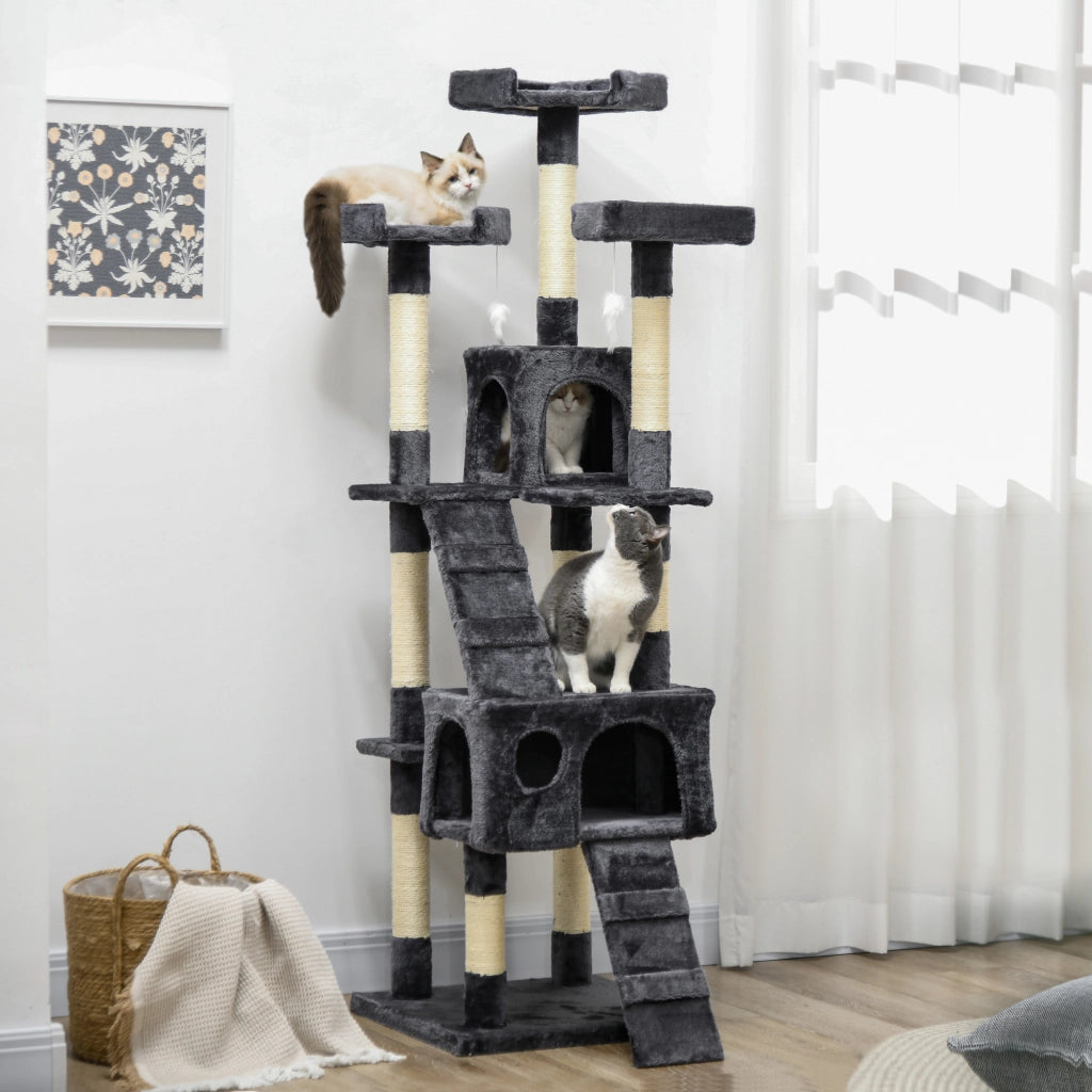 Albero per Gatti con Tiragraffi e Cuscini ¨C Zephmum ¨C Grigio Scuro 49x49x173 cm